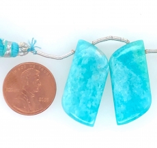 Blue amazonite drop S shape 27x12mm Drilled Bead Matching Pair