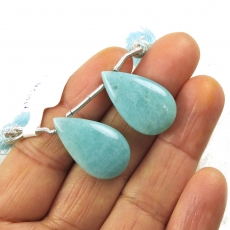 Blue Amazonite Drops Almond Shape 24x14mm Drilled Beads Matching Pair