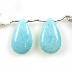 Blue Amazonite Drops Almond Shape 24x14mm Drilled Beads Matching Pair