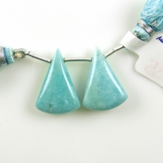 Blue Amazonite Drops Conical Shape 22x15mm Drilled Beads Matching Pair