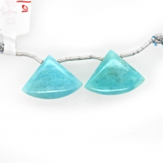 Blue Amazonite Drops Fan Shape 23x18mm Drilled Beads  Matching Pair