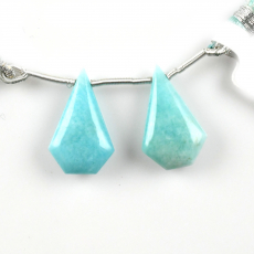Blue Amazonite Drops Fancy Shape 22x13mm Drilled Beads Matching Pair