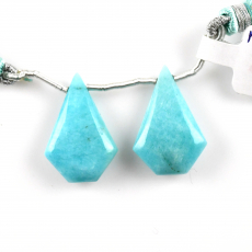 Blue Amazonite Drops Fancy Shape 24x16mm Drilled Beads Matching Pair