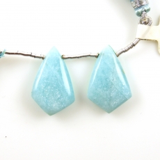 Blue Amazonite Drops Shield Shape 24x15mm Drilled Beads Matching Pair