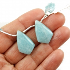 Blue Amazonite Drops Shield Shape 24x15mm Drilled Beads Matching Pair