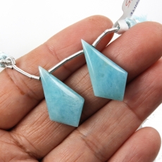 Blue Amazonite Drops Shield Shape 25x14mm Drilled Beads Matching Pair