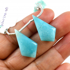 Blue Amazonite Drops Shield Shape 26x15mm Drilled Beads Matching Pair