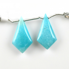Blue Amazonite Drops Shield Shape 26x15mm Drilled Beads Matching Pair