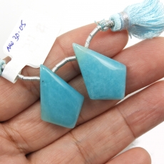 Blue Amazonite Drops Shield Shape 26x16mm Drilled Beads Matching Pair