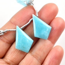 Blue Amazonite Drops Shield Shape 26x17mm Drilled Beads Matching Pair