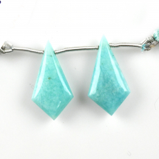 Blue Amazonite Drops Shield Shape 27x14mm Drilled Beads Matching Pair
