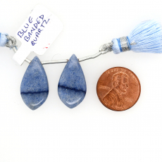 Blue Banded Quartz Drop Leaf Shape 23x12mm Drilled Bead Matching Pair