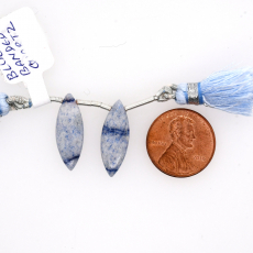 Blue Banded Quartz Drop Marquise Shape 21x8mm Drilled Bead Matching Pair