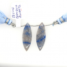 Blue Banded Quartz Drop Marquise Shape 29x10mm Drilled Bead Matching Pair