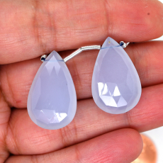 Blue Chalcedony Drops Almond Shape 25x16mm Drilled Bead Matching Pair