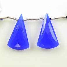 Blue Chalcedony Drops Conical Shape 26x15mm Drilled Beads Matching Pair