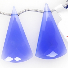Blue Chalcedony Drops Conical Shape 31x20mm Drilled Beads Matching Pair