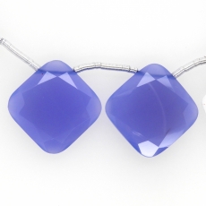Blue Chalcedony Drops Cushion Shape 20mm Drilled Beads Matching Pair