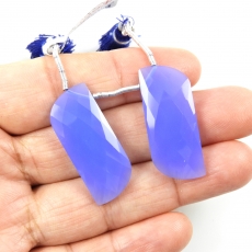 Blue Chalcedony Drops Fancy Shape 32x13mm Drilled Beads Matching Pair