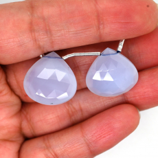 Blue Chalcedony Drops Heart Shape 19x19mm Drilled Bead Matching Pair
