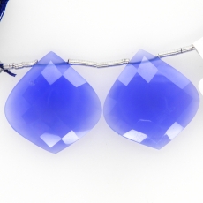 Blue Chalcedony Drops Leaf Shape 25mm Drilled Beads Matching Pair