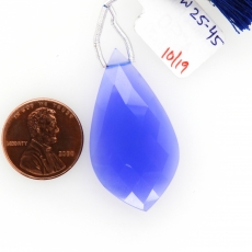 Blue Chalcedony Drops Leaf Shape 38x20mm Drilled Bead Single Piece