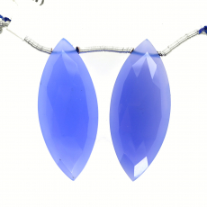 Blue Chalcedony Drops Marquise Shape 34x14mm Drilled Beads Matching Pair