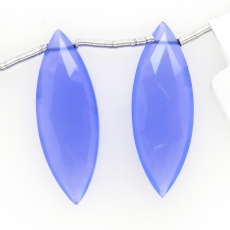 Blue Chalcedony Drops Marquise Shape 35x10mm Drilled Beads Matching Pair