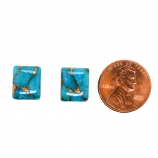 Blue Copper Turquoise Cab Emerald Cushion 12x10mm Matching Pair Approximately 12 Carat