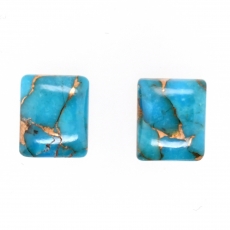 Blue Copper Turquoise Cab Emerald Cut 12x10mm Matching Pair Approximately 12.20 Carat