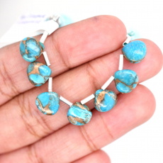 Blue Copper Turquoise Drop Heart Shape 8x8mm Drilled Beads 7 Pieces