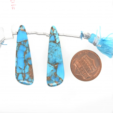 Blue Copper Turquoise Drop Wing Shape 36x11mm Drilled Bead