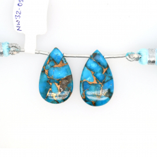 Blue Copper Turquoise Drops Almond Shape 25x15mm Drilled Bead Matching Pair