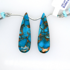 Blue Copper Turquoise Drops Almond Shape 40x12mm Drilled Bead Matching Pair
