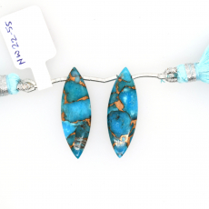 Blue Copper Turquoise Drops Marquise Shape 30x10mm Drilled Bead Matching Pair