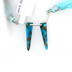 Blue Copper Turquoise Drops trillion Shape 26x7mm Drilled Bead Matching Pair