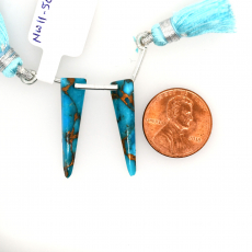 Blue Copper Turquoise Drops trillion Shape 26x7mm Drilled Bead Matching Pair