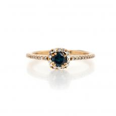 Blue Diamond Round 0.17 Carat Ring In 14K Yellow Gold With Diamond Accent