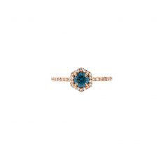 Blue Diamond Round 0.34 Carat Ring in 14K Rose Gold with Accent Diamonds (RG4020)