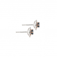 Blue Diamond Round 0.92 Carat Earrings in 14K Dual Tone (White/Rose) Gold