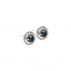 Blue Diamond Round 0.92 Carat Earrings in 14K Dual Tone (White/Rose) Gold