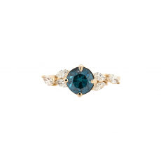 Blue Diamond Round 1 Carat Ring with Accent White Diamonds in 14K Yellow Gold