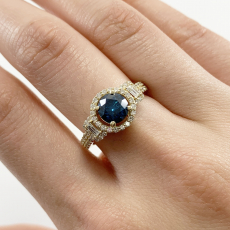 Blue Diamond Round 1.05 Carat Ring with Accent White Diamonds in 14K Yellow Gold