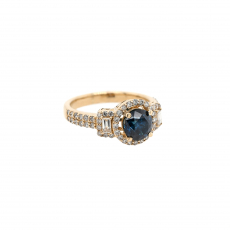 Blue Diamond Round 1.05 Carat Ring with Accent White Diamonds in 14K Yellow Gold