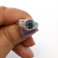 Blue Diamonds Round 1.28 Carat Ring In14K White Gold With White Diamond Accents