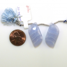 Blue Lace Agate  S Shape 29x13mm  Drilled Beads Matching Pair