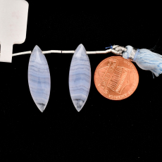 Blue lace Agate Drop Marquise Shape 29x10mm Drilled Bead Matching Pair