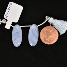 Blue lace Agate Drop Oval Shape 25x10mm Drilled Bead Matching Pair
