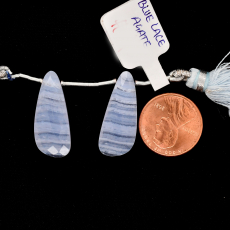 Blue lace Agate Drop Wing Shape 21x10mm Drilled Bead Matching Pair