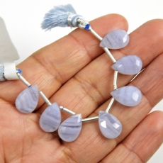 Blue Lace Agate Drops Almond Shape 12x8mm Drilled Beads 7 Pieces